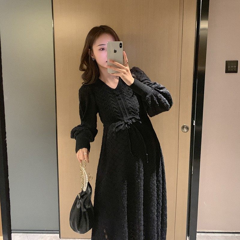 Maternity dress autumn winter fashion loose thin knit dress autumn long style celebrity temperament autumn wear tide