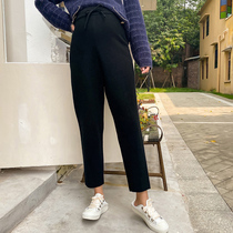 Maternity pants fall and winter wear fashion 2021 autumn and winter knitted wool pants straight pants wear drawstring Korean version of the tide