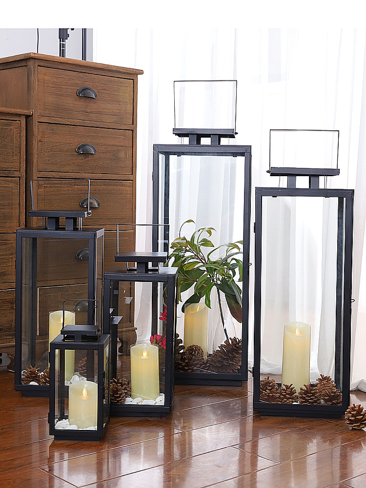 Chinese Simple Modern Retro Iron Glass Windproof Candlestick Courtyard Outdoor Large Wind Lamp Wedding Horse Light