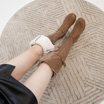 Snowy boots fur integrated 2021 winter new long boots female lamb wool garnter thickened with slim long cylinder boots woman over knee