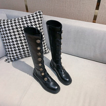 Little guy but knee length boots woman 2021 autumn winter new flat-bottomed square head high cylinder boots Lean Long Barrel Boots Knight Boots