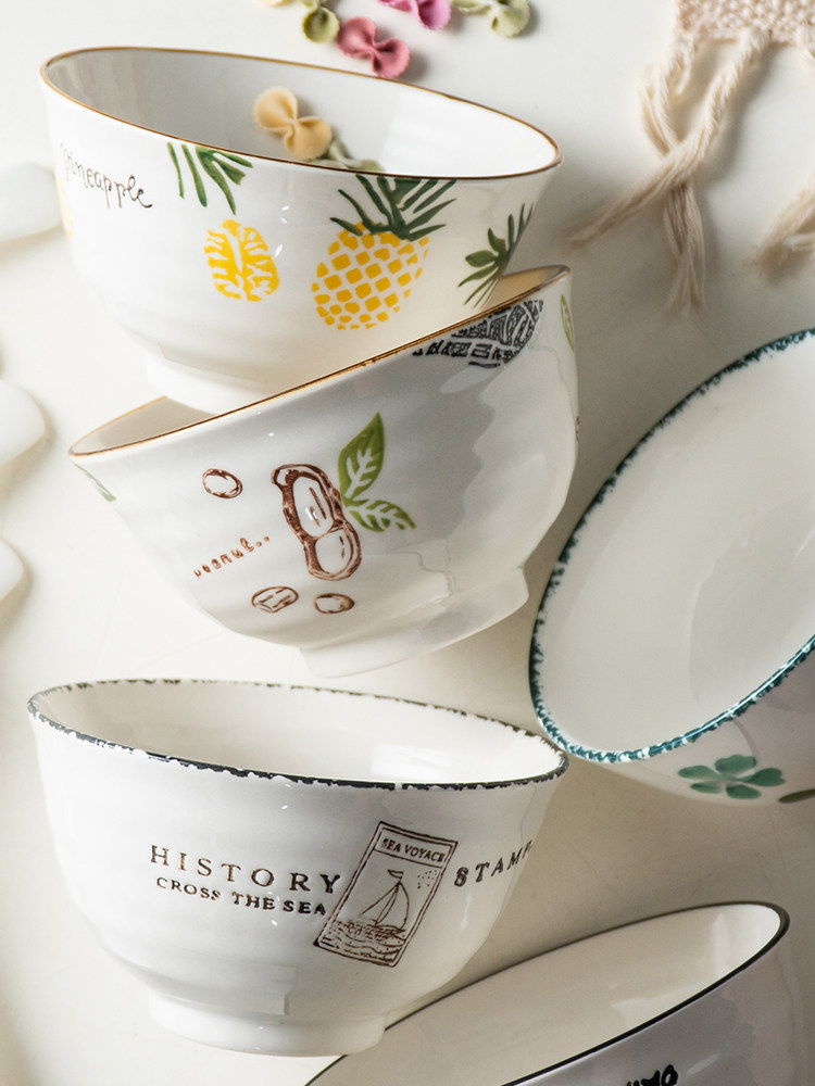 Rice bowl Household ceramic bowl Small soup bowl Single porcelain bowl Japanese creative rice bowl Eating bowl set Nordic tableware