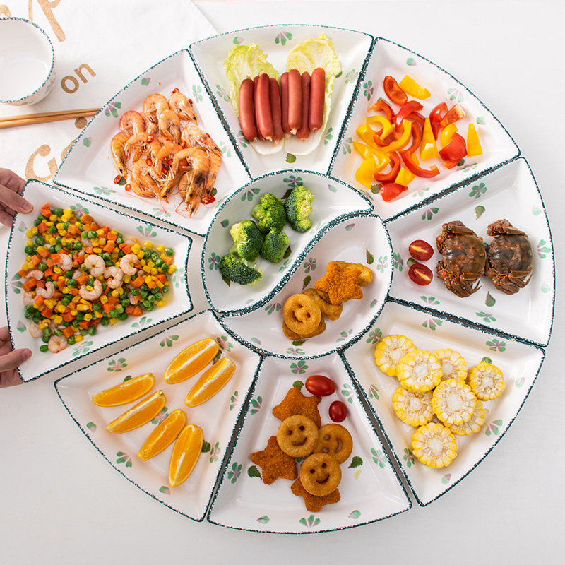 Platter Creative shake sound net red plate Household casserole hot pot tableware dish Small fresh round table plate Porcelain plate Baking plate