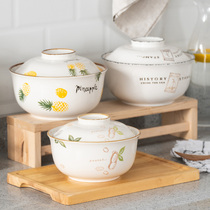 Instant noodle bowl with lid household fresh Bowl ceramic creative Big Bowl soup bowl noodle bowl simple large soup basin instant noodle bowl