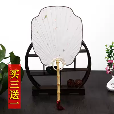 Boutique lantern Chinese Zen ancient style bamboo stick group fan Double-sided blank rice paper fan Male fan Flower and grass craft fan