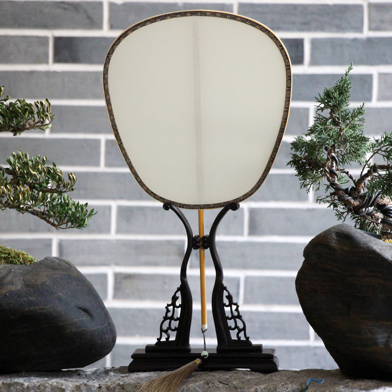 Red Wood Large Bunk Edge Palace Fan Jade Bamboo Crafts Gift Fan Blank Double-sided Genuine Silk Fan Face Decoration Table Screen Group Fan