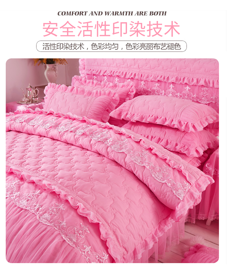 Phiên bản Hàn Quốc của công chúa ren gió chăn bông đệm giường bốn bộ váy ấm áp phong cách chống trượt cộng với giường bông trải giường bộ ga gối everon