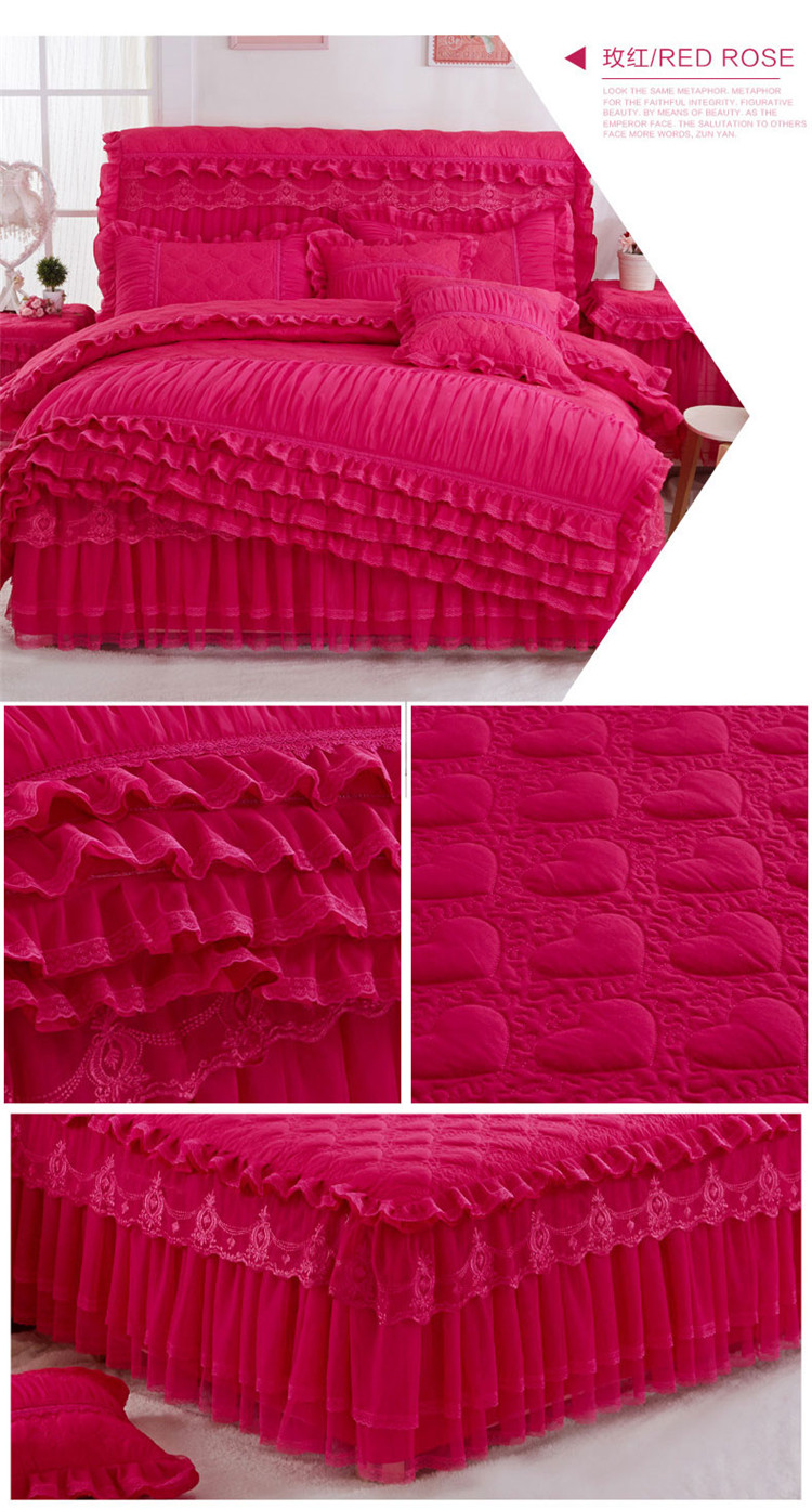 Hàn Quốc công chúa ren giường bông gia đình phong cách váy bedspread của bốn bộ bốn mảnh của bộ chăn ấm dày - Bộ đồ giường bốn mảnh bộ chăn ga gối đệm cưới