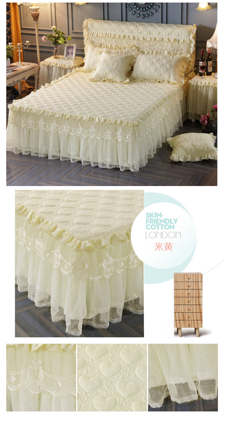 Công chúa dày bông giường bedspread váy mùa thu và mùa đông ấm áp màu cộng với bông trượt Fitted Mattress Protector 1.8 - Váy Petti ga giường viền ren