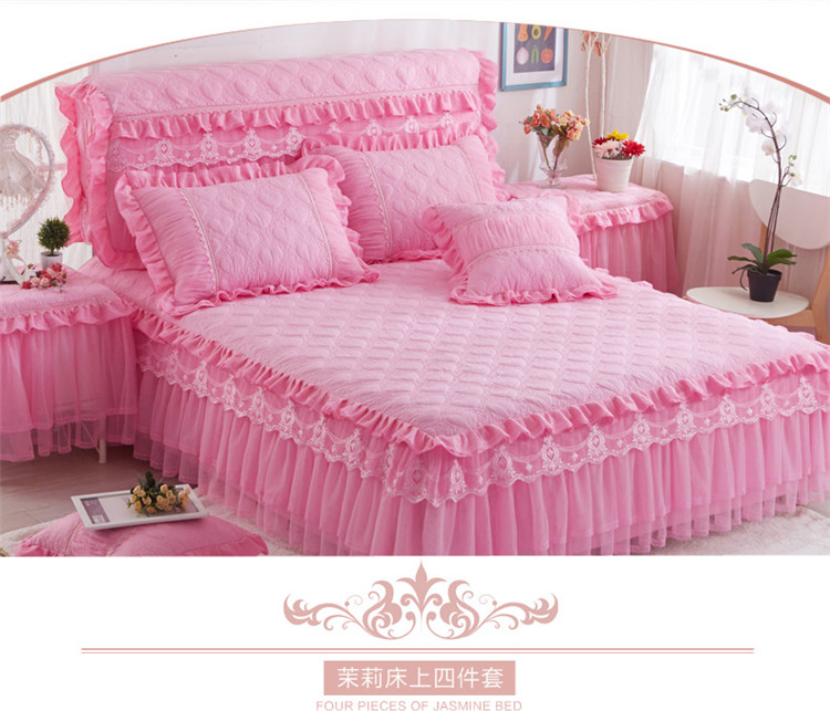 Hàn Quốc công chúa ren giường bông gia đình phong cách váy bedspread của bốn bộ bốn mảnh của bộ chăn ấm dày - Bộ đồ giường bốn mảnh bộ chăn ga gối đệm cưới