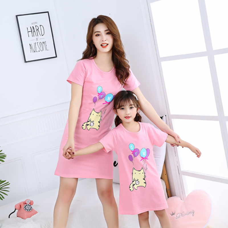 Children's pajamas Girls ' night dresses Pure cotton summer children's baby home clothes Thin little girl short-sleeved dress