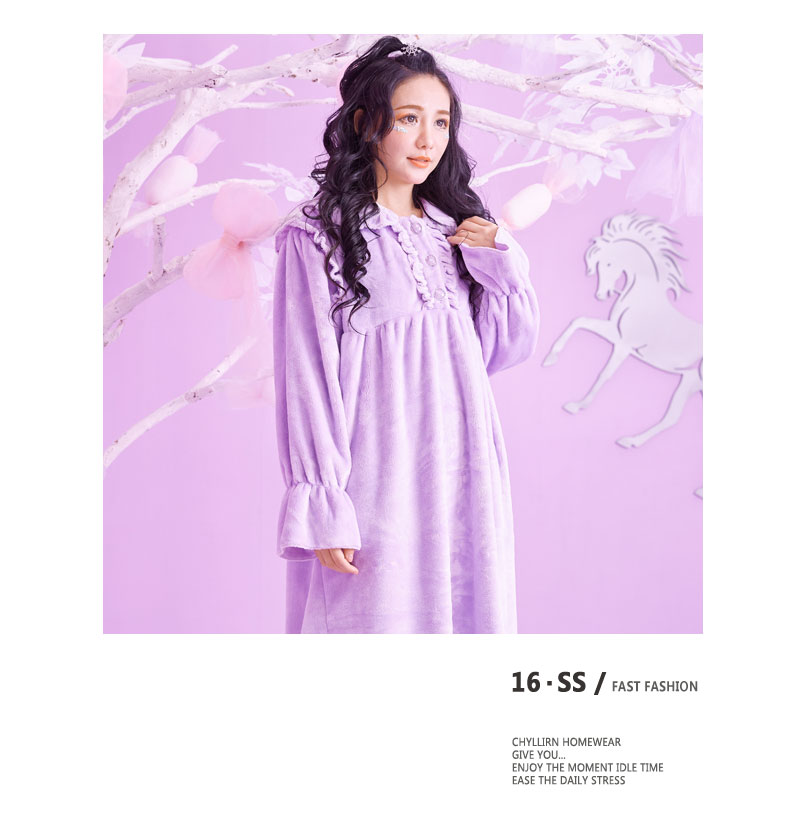 Coral nhung nightdress mùa thu nữ mùa đông dày flannel nightdress ve áo dài đồ ngủ nữ công chúa nhà dịch vụ vay mac nha dep