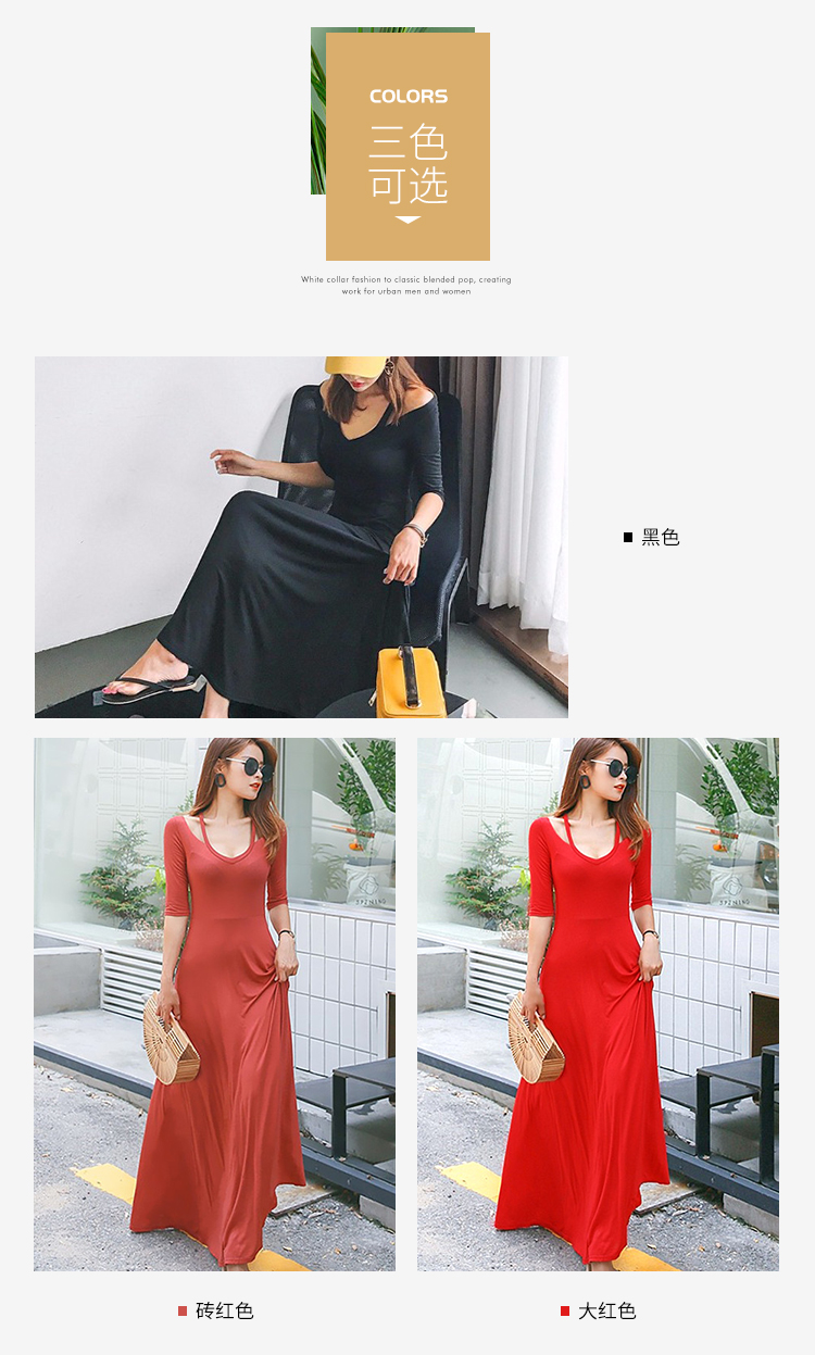 Xuân-Hè 2019 Phụ nữ Hàn Quốc áo dài cổ chữ V rỗng tay năm điểm xòe rộng đầm kỳ nghỉ bãi biển gợi cảm - Cộng với kích thước quần áo áo sơ mi nữ kiểu hàn quốc