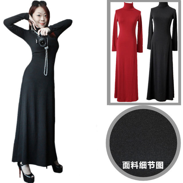 2021 autumn and winter new Korean women's long dress high-necked slim long-sleeved large swing dress temperament base skirt