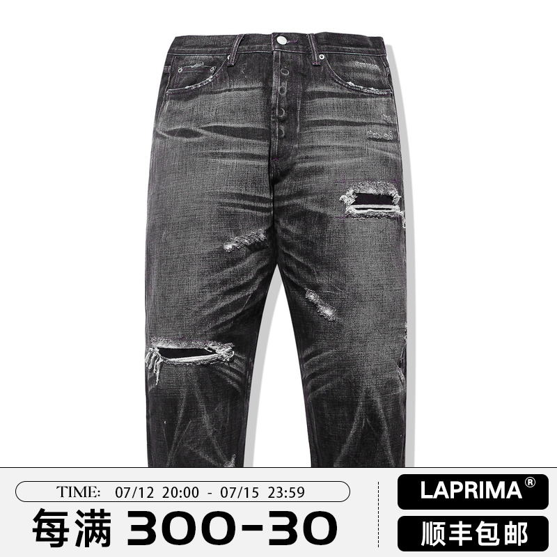 LAPRIMA jeans 21SS new knife cuts the DENIM Purple Line Snake Leather Card 15OZ Washed 90% Bull King