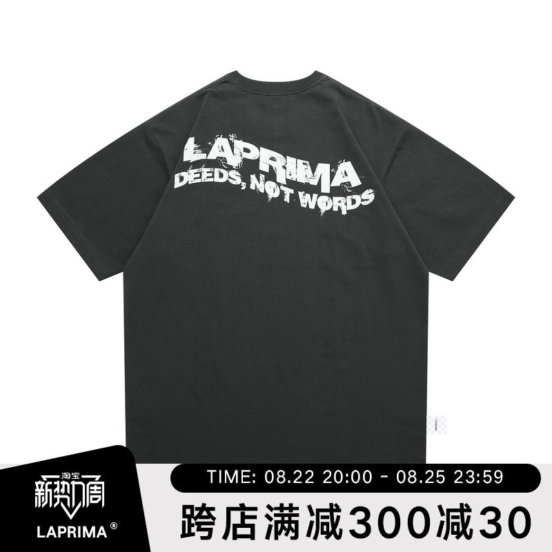 LAPRIMA 21SS brushed print short-sleeved T-shirt cotton wild loose tooling cityboy old slogan