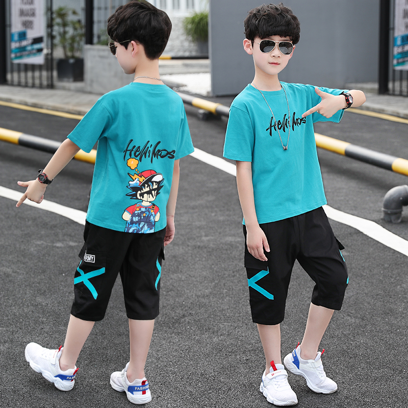 Children's clothing boys boys summer short-sleeved suit 2021 new summer summer children's handsome foreign style tide clothes