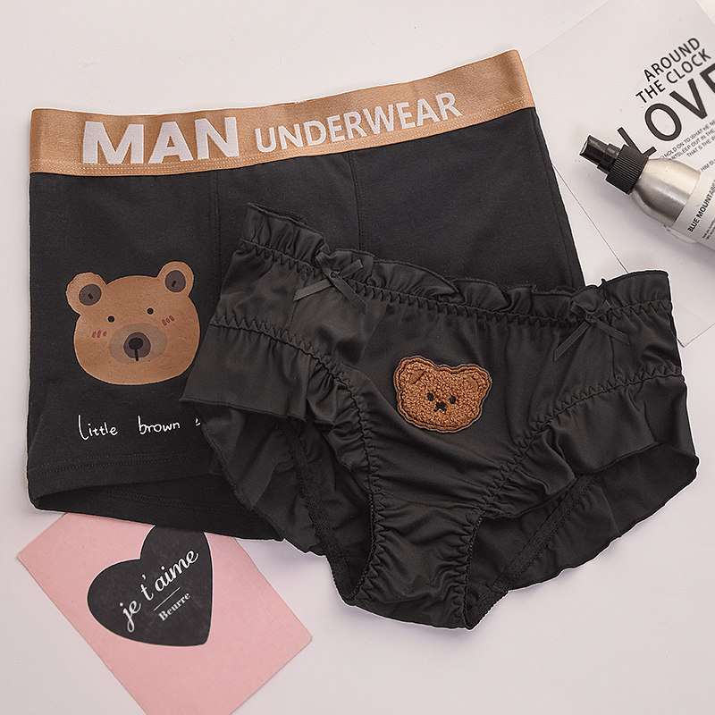Cartoon bear cub cute couple underwear cotton suit girls briefs men's boxers cotton pair
