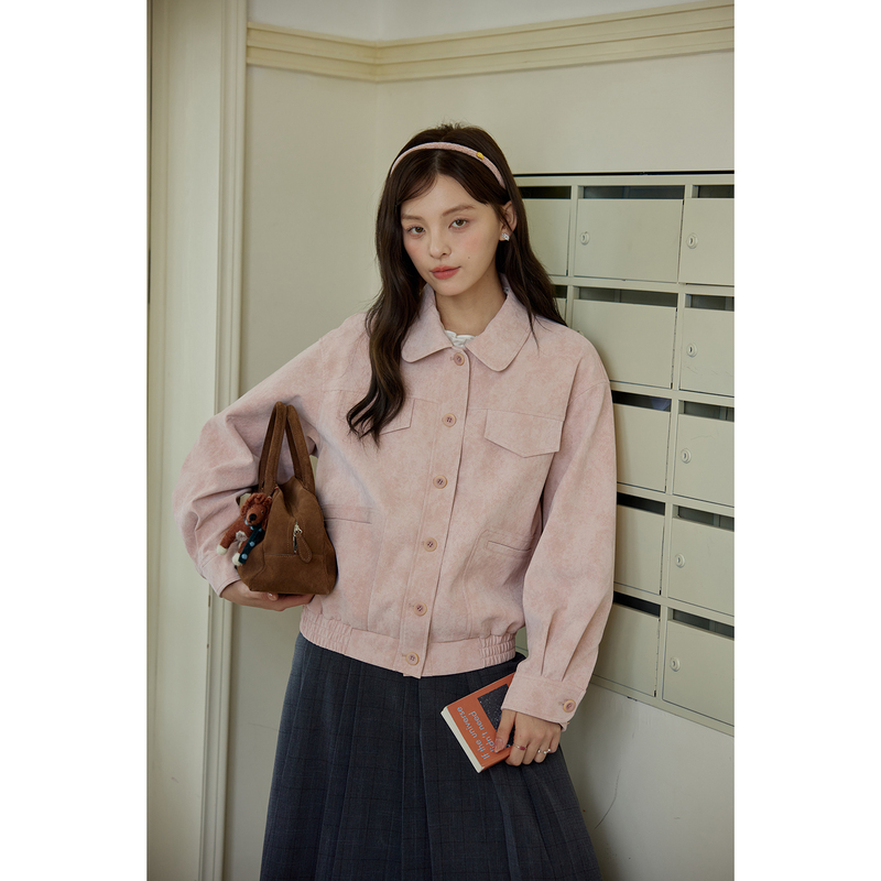 Nov Elist Sweet and Versatile Pink Leather Jacket for Women, Short Biker Leather Jacket, 2025 New Model