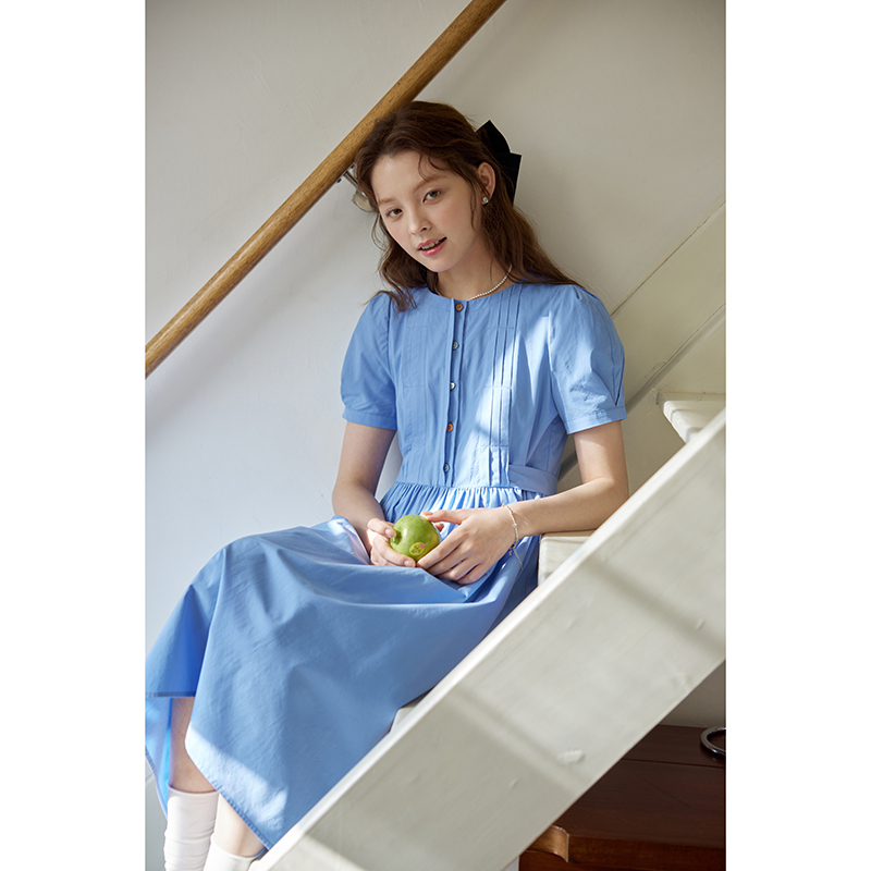 Nov Elist Colorful Button Accordion Pleats Waist-Cinching Tie Puff Sleeve Dress Elegant and Appropriate Dress Nov Elist Colorful Button Accordion Pleats Waist-Cinching Tie Puff Sleeve Dress Elegant and Appropriate Dress
