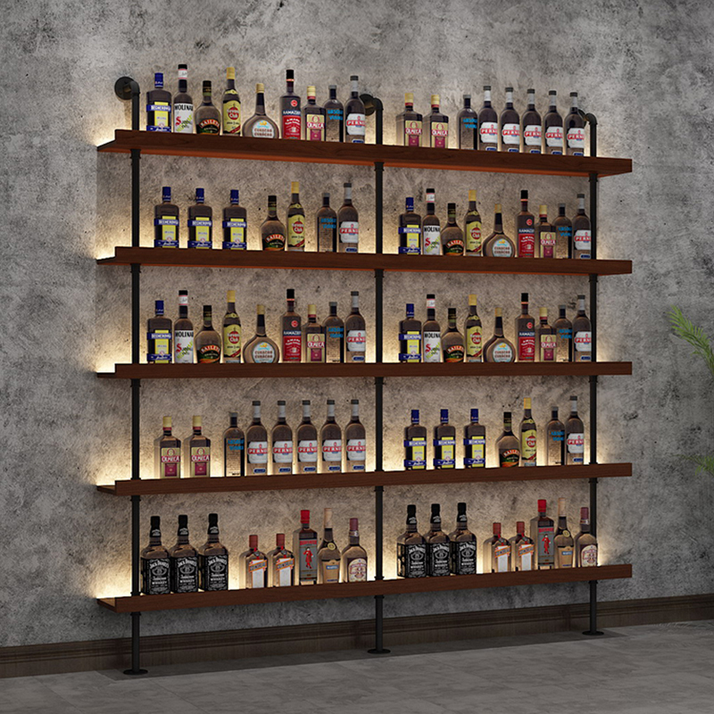 Bar Floor-Standing Multi-Layer Rack, Restaurant Wall-Mounted Storage Rack, Red Wine, Beer, Spirits, Illuminated Bar Counter, Wrought Iron Display Rack Bar Floor-Standing Multi-Layer Rack, Restaurant Wall-Mounted Storage Rack, Red Wine, Beer, Spirits, Illuminated Bar Counter, Wrought Iron Display Rack