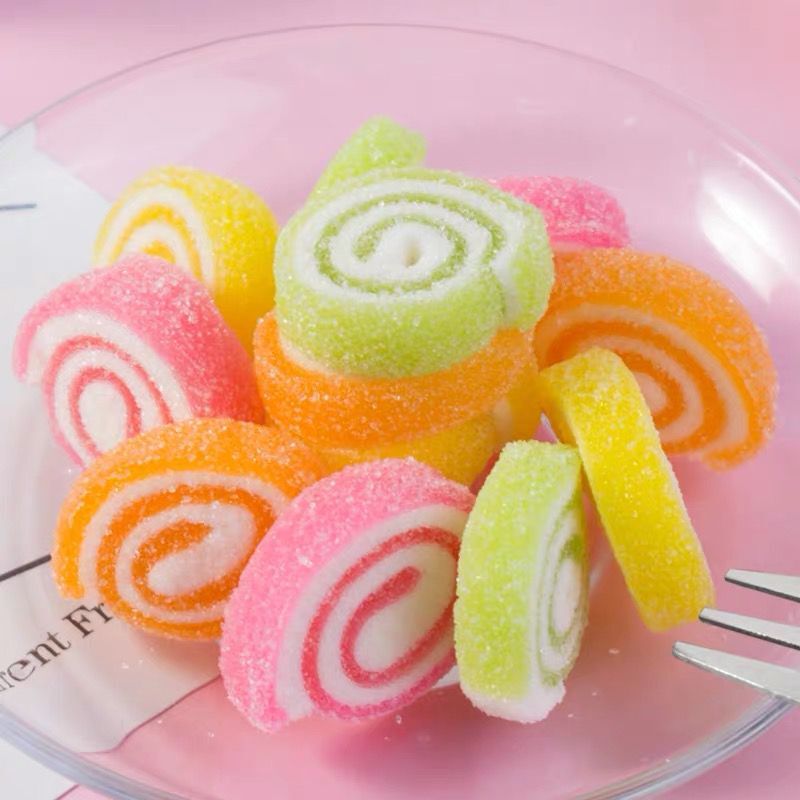 Rainbow Qq Rubber Candy Water Fruit Taste Ring Soft Sugar Soft Sugar 5 Catty Sandwich Soft Sugar Egg Roll Soft Sugar