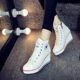 Korean ulzzang wedge canvas shoes 8 cm high heel Korean style zipper lace high top inner heightening casual women's shoes