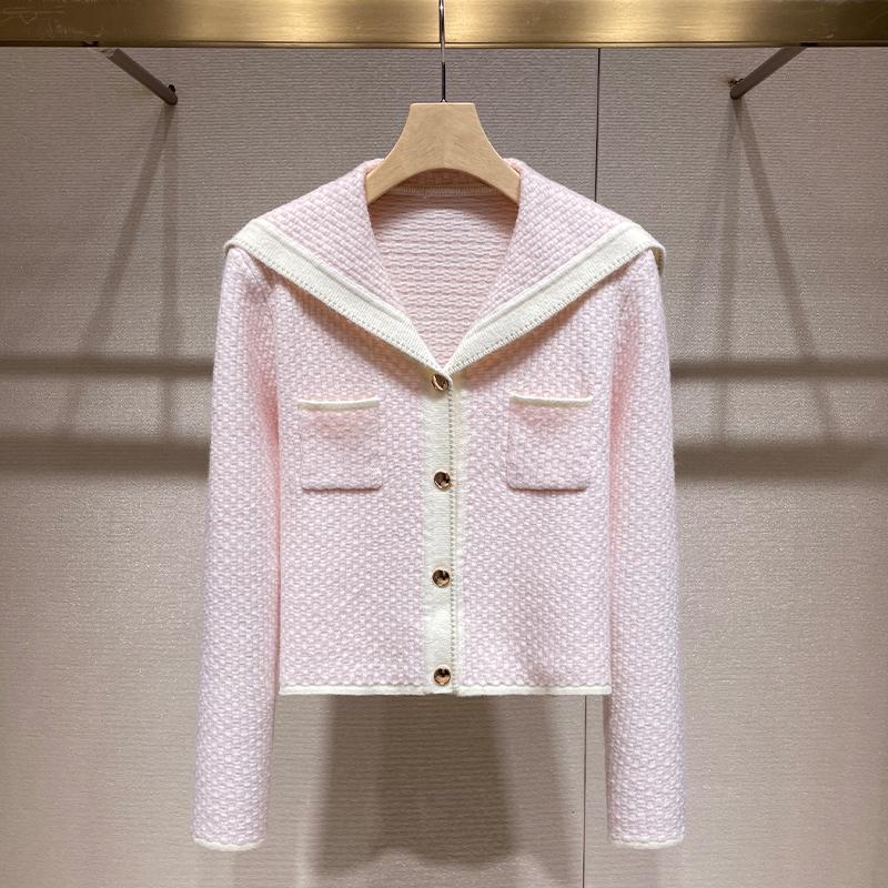 Sweet Sailor Collar Knitwear 2026 Spring and Autumn New Style Chanel-Inspired Design Sweater Cardigan Jacket Elegant Top Sweet Sailor Collar Knitwear 2026 Spring and Autumn New Style Chanel-Inspired Design Sweater Cardigan Jacket Elegant Top