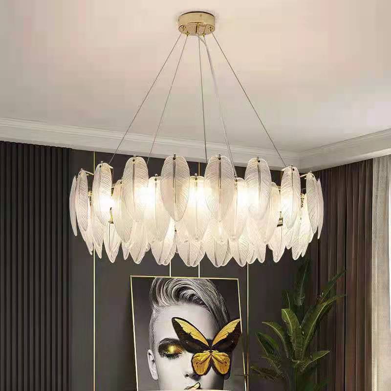 Postmodern Art Feather Glass Piece Lighting Nordic Style Simple Living Room Bedroom Sales Office Model Room Chandelier