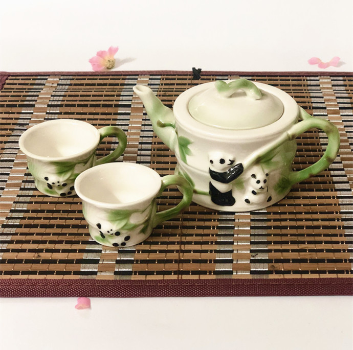 Enamel Porcelain Bamboo Panda One Pot Two Cups Office Travel Tea Tea Chaoshan Kongfu Tea Teapot Private Tea Set