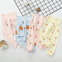 Baby autummy pants pure cotton male and female baby high waist tympanum pants protection belted pants spring autumn open crotch pants trousers with no bones