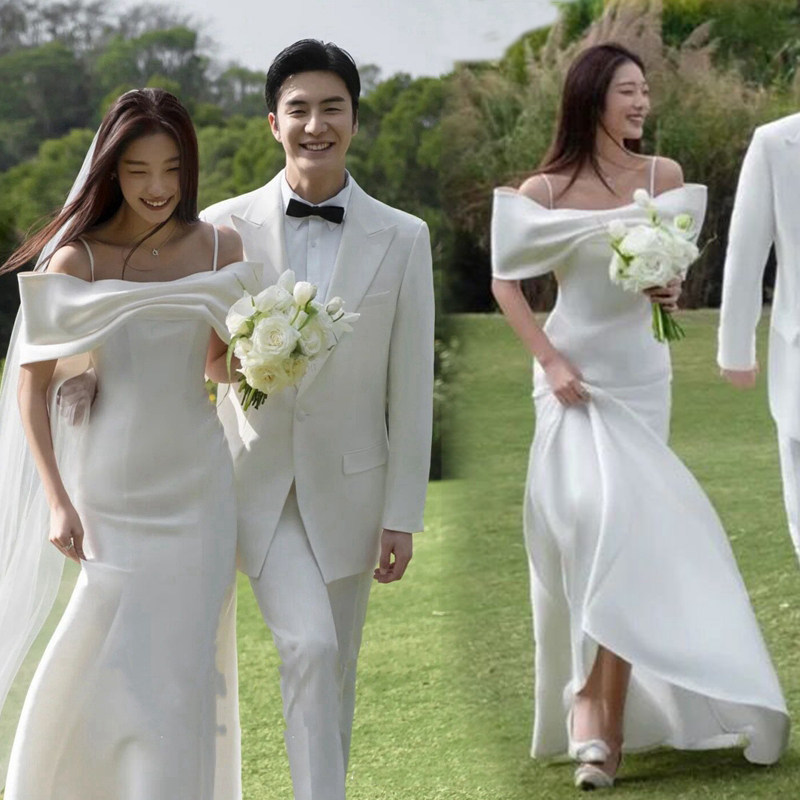 Photo studio theme clothing couple photo shoot photography dress fashion satin travel photography mermaid suspender forest wedding dress