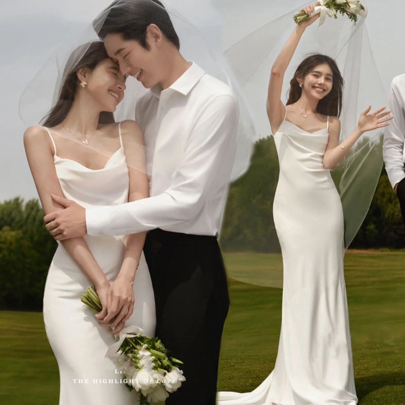 Photo studio theme clothing couple location travel photography photo photo photography suspender dress white simple mermaid wedding dress