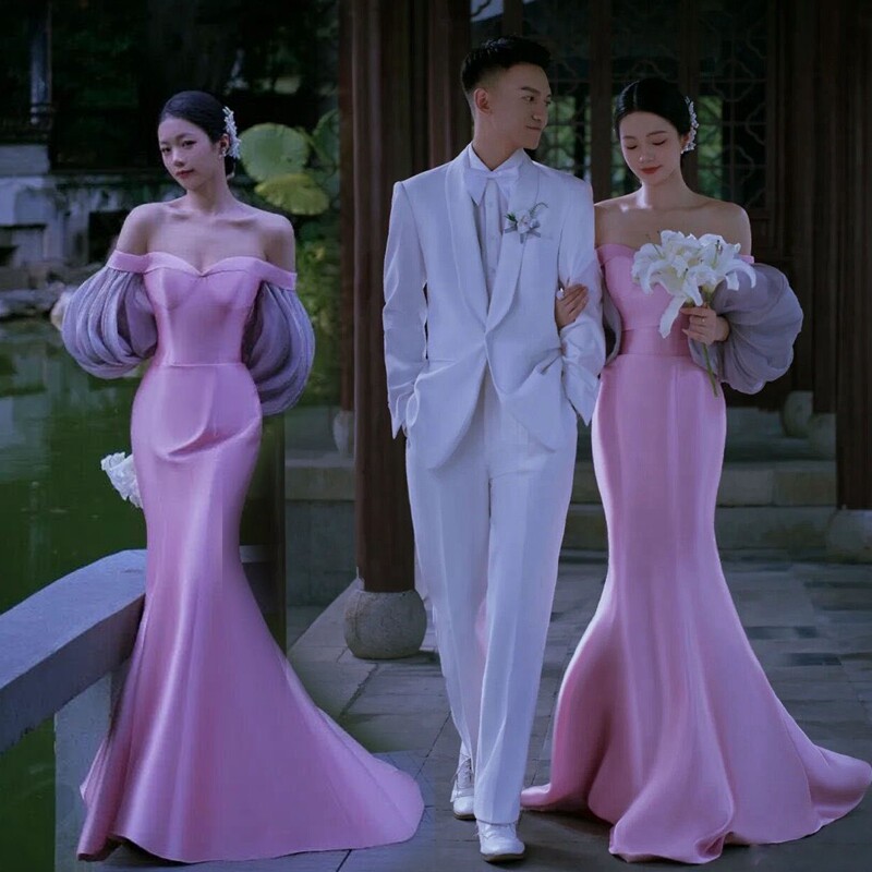 New photo studio theme retro garden Chinese style Republic of China style couples photo travel photo fishtail dress light color wedding dress