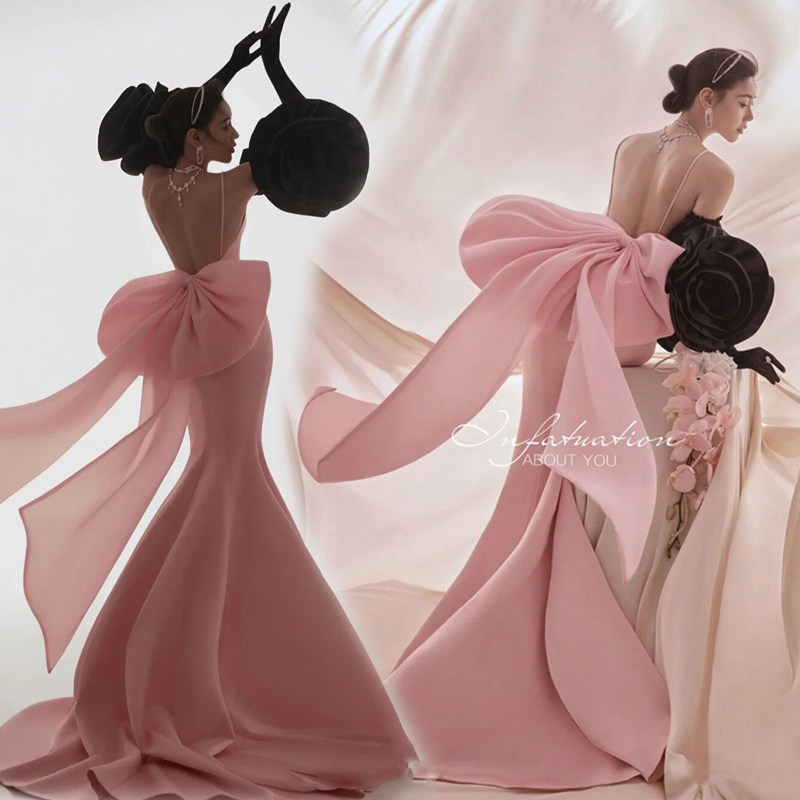 Studio Mori theme clothing flower wedding photography couple photo shoot goddess pink mermaid suspender dress