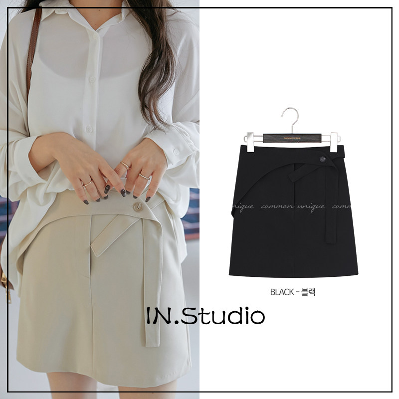 INstudio21 autumn Korean online brand common-unique pure color OL commute lacing half body dress 2 colors