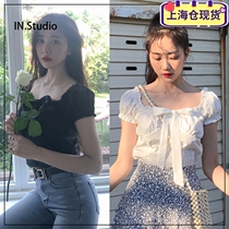 Spot ~ INStudio Korea online brand FEMMEMUSE New butterfly knot pleated square collar shirt