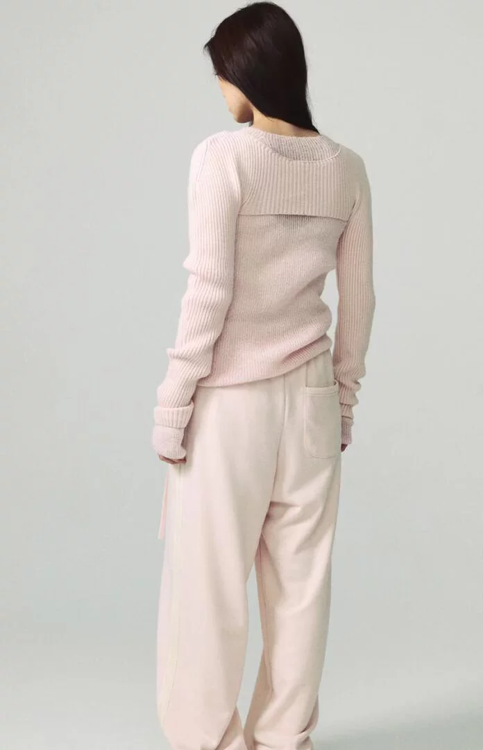 ИнСтудио осень-зима дизайнерский бренд Sllow Garments однотонный шерстяной свитер, брюки-кроя набор