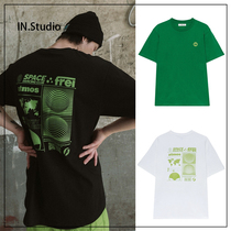 INstudio20 Summer Korean designer brand FREI joint new back pattern round collar T-shirt