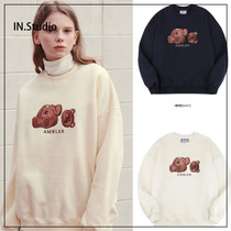 INstudio Korean autumn designer brand AMBLER new bear pattern couple plus velvet sweater