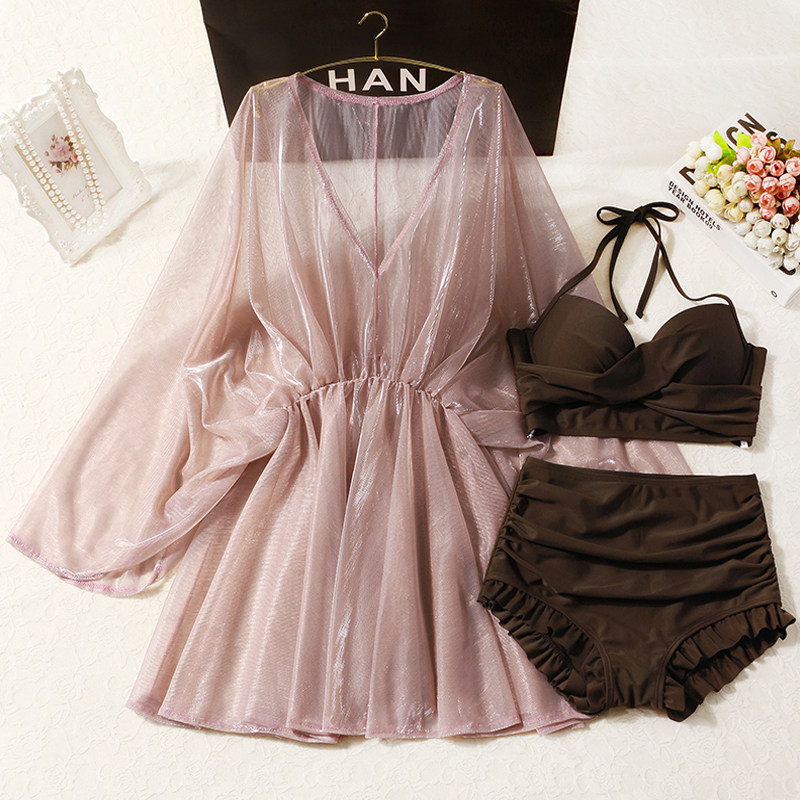 Swimsuit women's summer 2021 new fairy fan three-piece sexy bikini cover belly thin conservative Korean hot springs