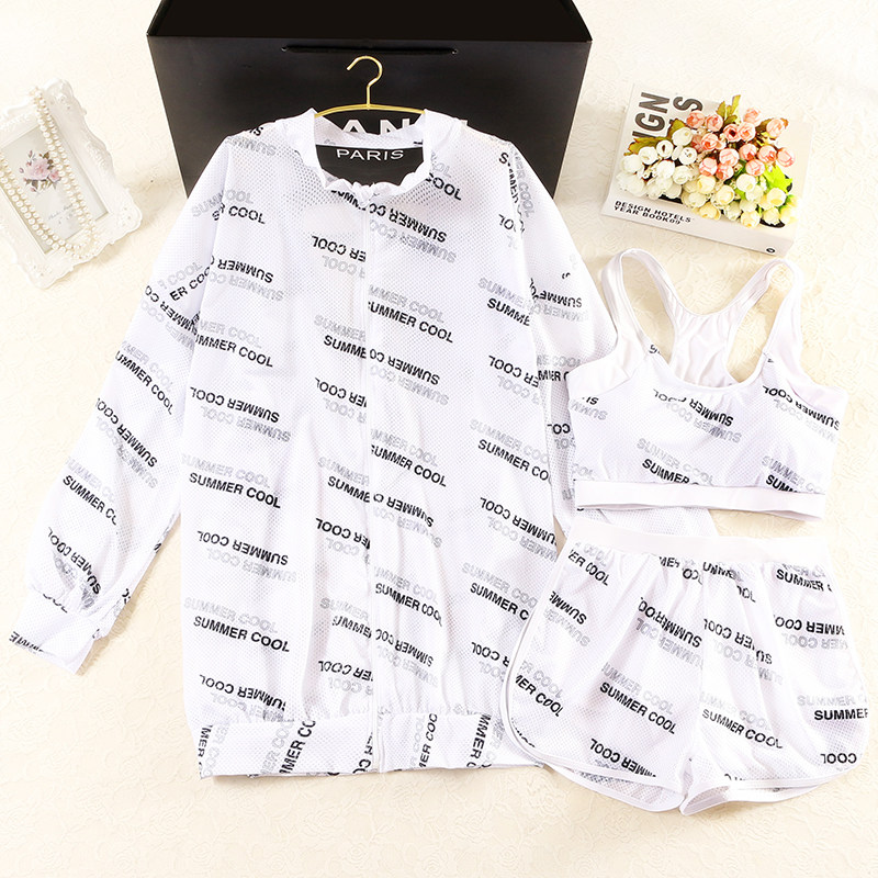 New casual sports split swimsuit female student conservative three-piece blouse cover belly thin Korean hot spring swimsuit