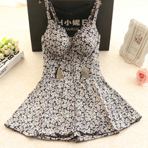 New swimsuit womens steel support small chest gathered one-piece skirt flat angle swimsuit conservative cover belly thin hot spring swimsuit
