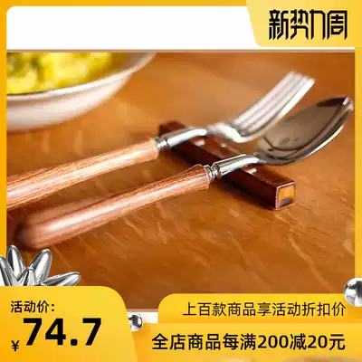 Made in Japan Zakka retro elegant cherry blossom wood handle stainless steel knife, fork and spoon tableware set