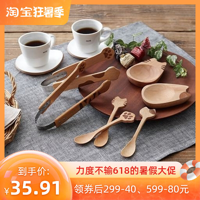 Japanese import log No lacquer cute kitty stirring sweet spoons salad clip Petri Dish Spoon