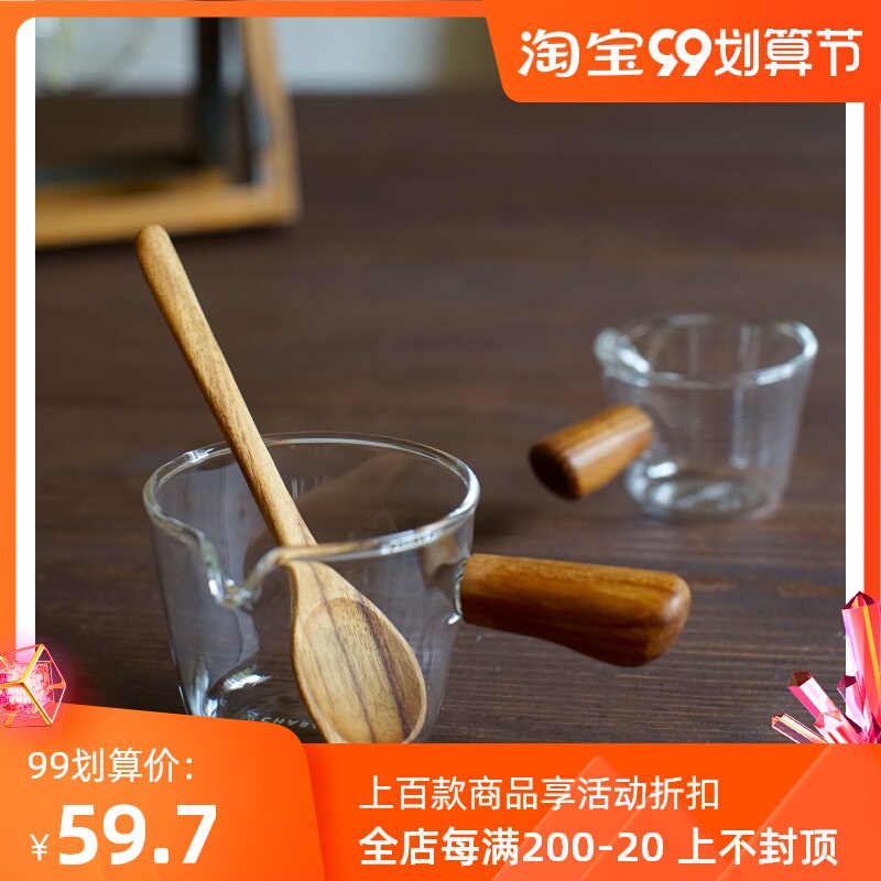 Imported Chabatree unleaded glass wooden handle sauce juice cup honey milk snack bowl mini dip bowl