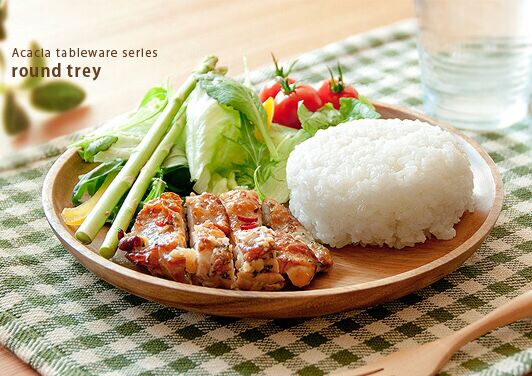 Nhật Bản nhập khẩu gỗ keo không tráng gỗ tròn tấm thực phẩm bánh mì ăn sáng khay salad đĩa gỗ tròn