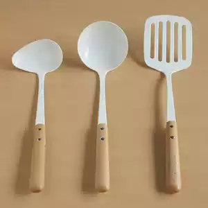 Made in Japan Zakka craftsman-made wooden handle white enamel series spatula soup spoon