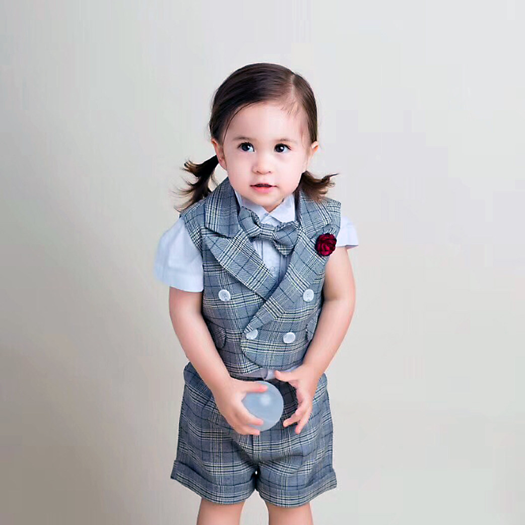 New children's photography gown suit Korean style elegant gown double-row buckle two to three-year-old baby write real clothes