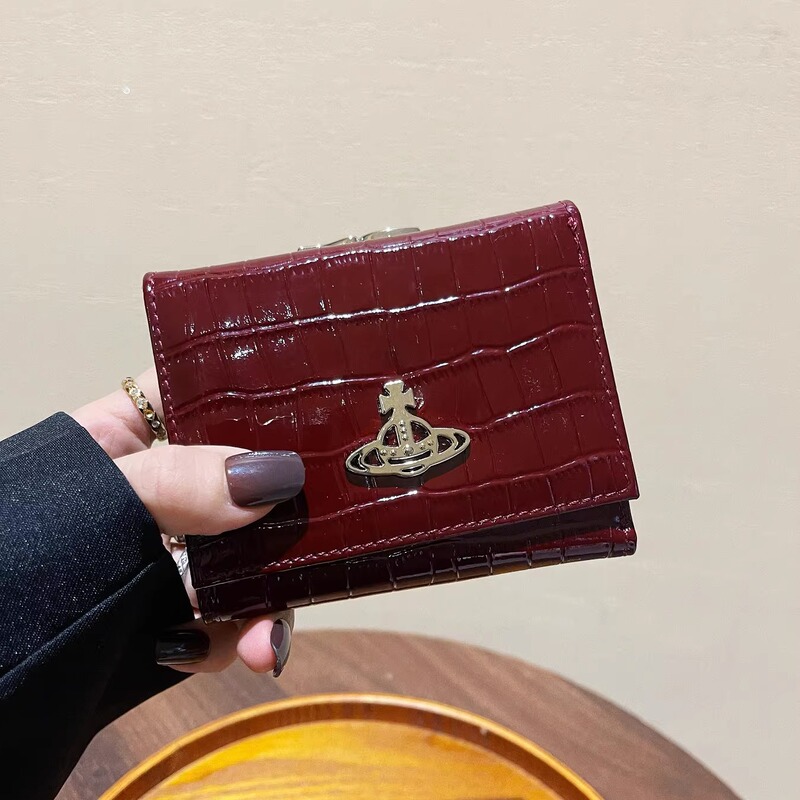 Genuine Leather Crocodile Pattern Saturn Wallet for Women, High-End Saturn Coin Purse, Embossed Short Wallet, Coin Pouch